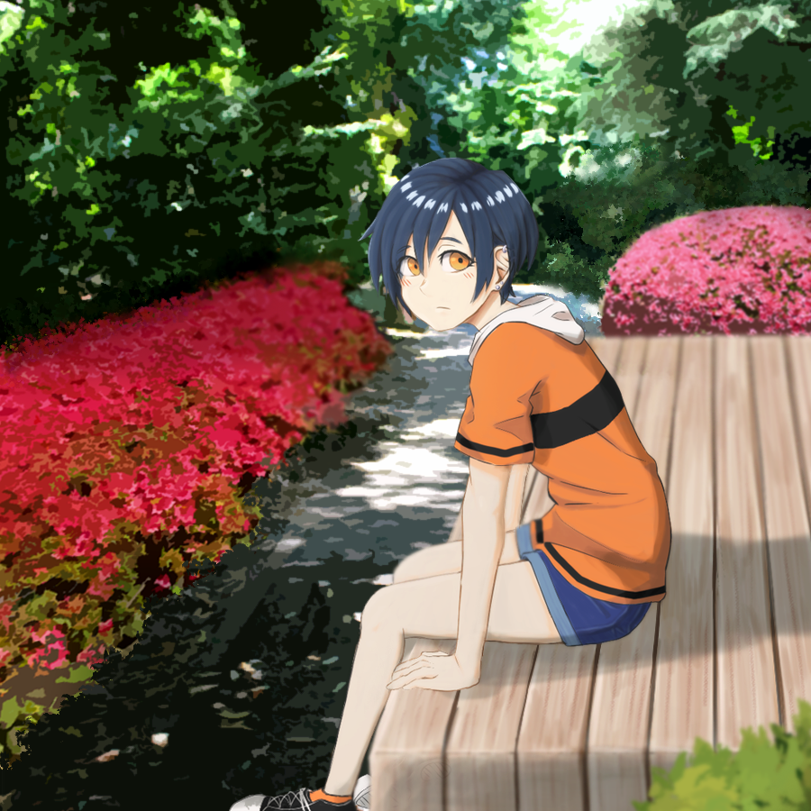 つつじ公園でベンチに座る女の子